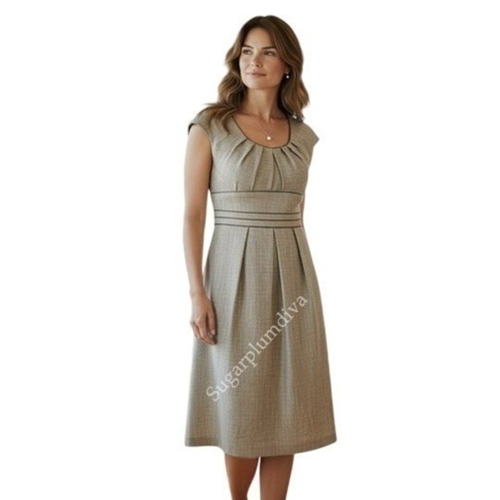 Badgley Mischka Tan Sparkle Metallic Tweed Cap Sleeve Midi Dress XS(0-2) Neutral